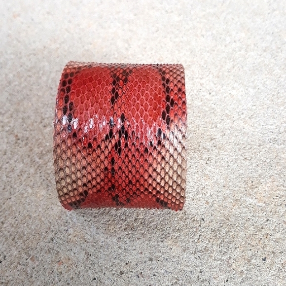 Pink/Hand Painted /Python Snakeskin Cuff Bracelet/Exotic/ Handcrafted - Picture 4 of 13